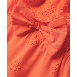 Babyhug Cotton Woven Sleeveless Frock With Schiffli Design & Bow Applique - Orange