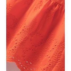 Babyhug Cotton Woven Sleeveless Frock With Schiffli Design & Bow Applique - Orange