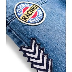 Babyhug Full Length Washed Denim Jeans With Stretch & Patch Detailing - Blue
