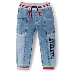Babyhug Denim Full Length Washed Jogger Jeans With Stretch - Blue