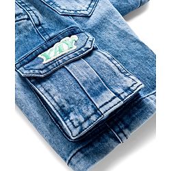 Babyhug Above Knee Length Denim Bermuda With Stretch & Text Embroidery - Blue