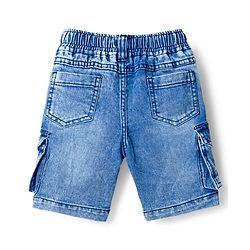 Babyhug Above Knee Length Denim Bermuda With Stretch & Text Embroidery - Blue