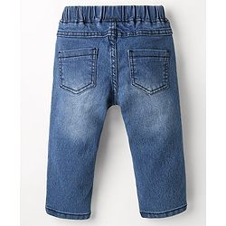 Babyhug Full Length  Denim Jeggings With Stretch Floral Embroidery - Blue