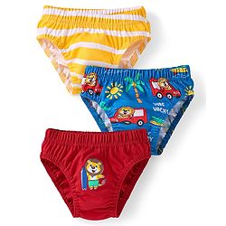 Babyhug 100% Cotton Knit Antibacterial Briefs With Stripes & Animal Print Pack Of 3 - Navy Blue & Yellow