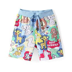 Babyhug Cotton Knit  Mid Thigh Shorts with Animal Print - Blue
