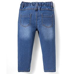 Babyhug Full Length Washed Denim Jeans with  Stretch & Floral Embroidery - Blue