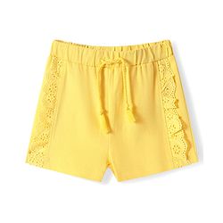 Babyhug Cotton Knit Mid Thigh Length Cut & Sew Shorts with Lace Detailing - Yellow