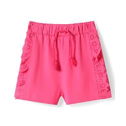 Babyhug Cotton Knit Mid Thigh Length Cut & Sew Shorts with Lace Detailing - Dark Pink