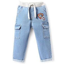 Babyhug Full Length Washed Denim Jeans with Stretch & Patch Detailing - Light Blue