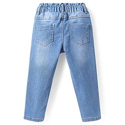 Babyhug Full Length Washed Denim Jeans with Stretch & Sun Embroidery - Light Blue