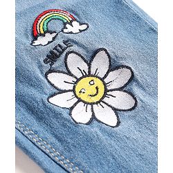 Babyhug Full Length Washed Denim Jeans with Stretch & Sun Embroidery - Light Blue