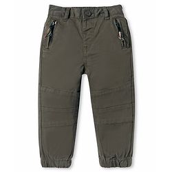 Babyhug Cotton Lycra Woven Full Length Solid Trouser With Stretch - Olive