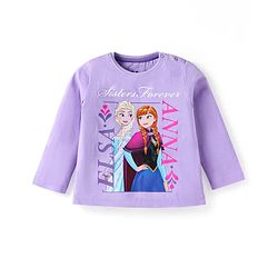 Babyhug Disney Single Jersey Knit Full Sleeves Night Suit With Frozen Elsa & Anna Graphic - Purple