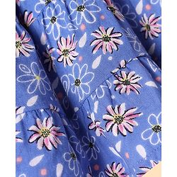 Babyhug Cotton Woven Full Sleeves Peter Pan Collared Front Open Frock with Floral Print - Blue