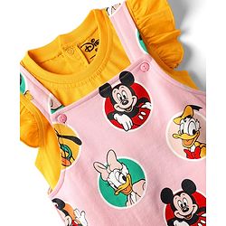 Babyhug Disney Single Jersey Knit  Sleeveless T-Shirt With Frock & Minnie & Friends Graphic & Frill Detailing - Pink