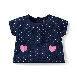 Babyhug Cotton Knit Half Sleeves Night Suit with Utility Pockets & Bow Applique Heart & Polka Dots Print - Blue & Pink