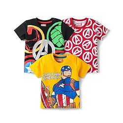 Babyhug Marvel Single Jersey Knit Half Sleeves  T-Shirts With Foil Print Avenger Graphics Pack Of 3 - Red Black & Yellow