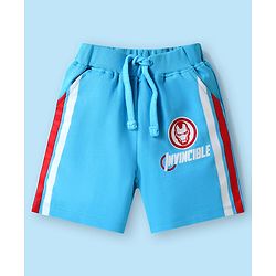 Babyhug Marvel Single Jersey Knit Half Sleeves T-Shirt & Shorts Set With Iron Man Graphics & Pocket Detailing - White & Light Blue