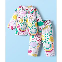 Babyhug Single Jersey Knit Full Sleeves Floral Print Night Suit - Multicolor
