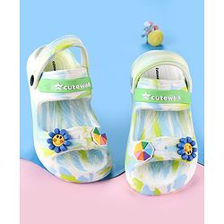 Cute Walk by Babyhug Clogs With Sunflower & Umbrella Applique - White