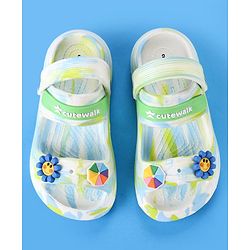 Cute Walk by Babyhug Clogs With Sunflower & Umbrella Applique - White