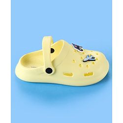 Cute Walk by Babyhug Clogs With Aeroplane & Monster Car Applique - Yellow