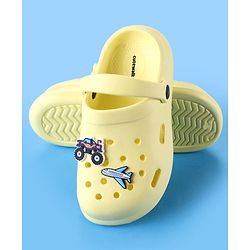 Cute Walk by Babyhug Clogs With Aeroplane & Monster Car Applique - Yellow