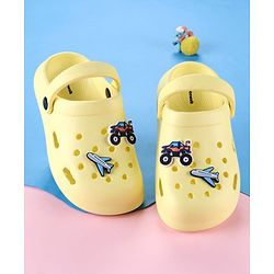 Cute Walk by Babyhug Clogs With Aeroplane & Monster Car Applique - Yellow