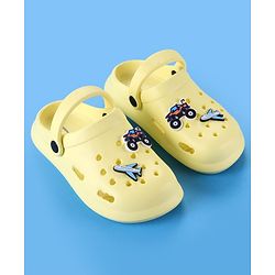Cute Walk by Babyhug Clogs With Aeroplane & Monster Car Applique - Yellow