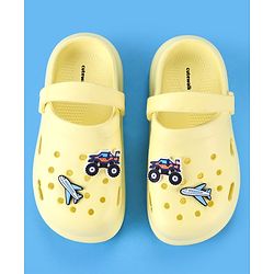 Cute Walk by Babyhug Clogs With Aeroplane & Monster Car Applique - Yellow