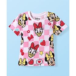 Babyhug Disney Single Jersey Knit Half Sleeves T-Shirt With Minnie & Friends - Pink & White