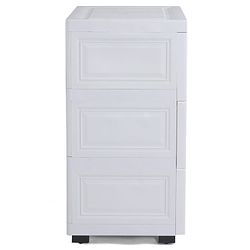 Babyhug 3 Layers High Density Plastic Storage Cabinet Teddy Print With Wheels - White