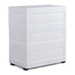 Babyhug 3 Layers High Density Plastic Storage Cabinet Teddy Print With Wheels - White