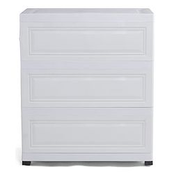Babyhug 3 Layers High Density Plastic Storage Cabinet Teddy Print With Wheels - White