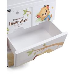 Babyhug 3 Layers High Density Plastic Storage Cabinet Teddy Print With Wheels - White