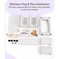 Babyhug 4 Layers High Density Plastic Storage Cabinet Teddy Print With Wheels - White