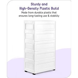 Babyhug 5 Layers High Density Plastic Storage Cabinet Teddy Print With Wheels - White