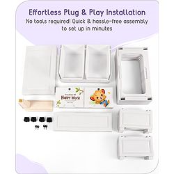 Babyhug 6 Layers High Density Plastic Storage Cabinet Teddy Print With Wheels - White