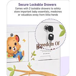 Babyhug 6 Layers High Density Plastic Storage Cabinet Teddy Print With Wheels - White