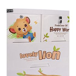 Babyhug 6 Layers High Density Plastic Storage Cabinet Teddy Print With Wheels - White