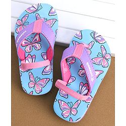Cute Walk by Babyhug Butterfly  Printed Flip Flops with Back Strap - Sky Blue