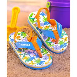 Cute Walk by Babyhug Jungle Theme Printed Flip Flops with Back Strap - Blue