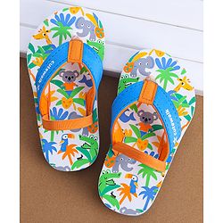 Cute Walk by Babyhug Jungle Theme Printed Flip Flops with Back Strap - Blue