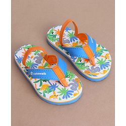 Cute Walk by Babyhug Jungle Theme Printed Flip Flops with Back Strap - Blue