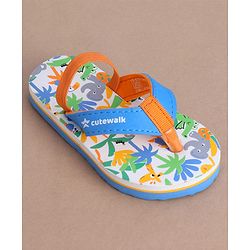 Cute Walk by Babyhug Jungle Theme Printed Flip Flops with Back Strap - Blue