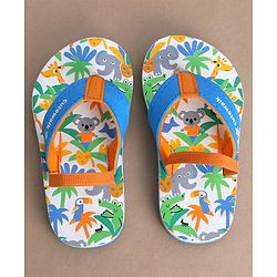 Cute Walk by Babyhug Jungle Theme Printed Flip Flops with Back Strap - Blue