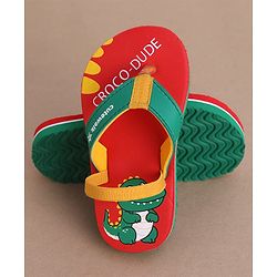 Cute Walk by Babyhug Flip Flops with Back Strap & Crocodile Print - Red