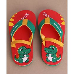 Cute Walk by Babyhug Flip Flops with Back Strap & Crocodile Print - Red