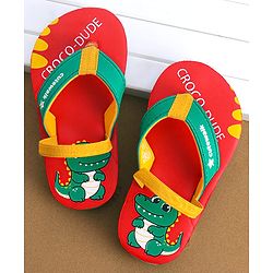 Cute Walk by Babyhug Flip Flops with Back Strap & Crocodile Print - Red