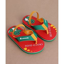 Cute Walk by Babyhug Flip Flops with Back Strap & Crocodile Print - Red